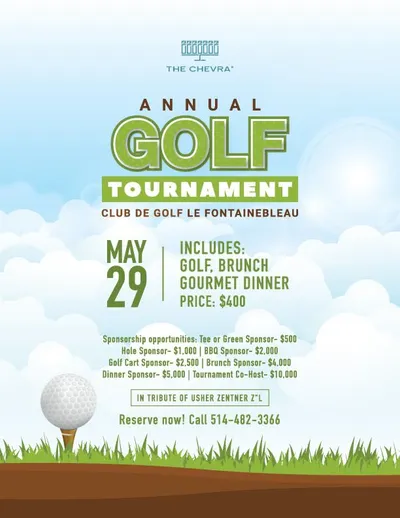 Flyer for the Chevra Annual Golf Tournament, 29 May, at Club de Golf Le Fontainebleau